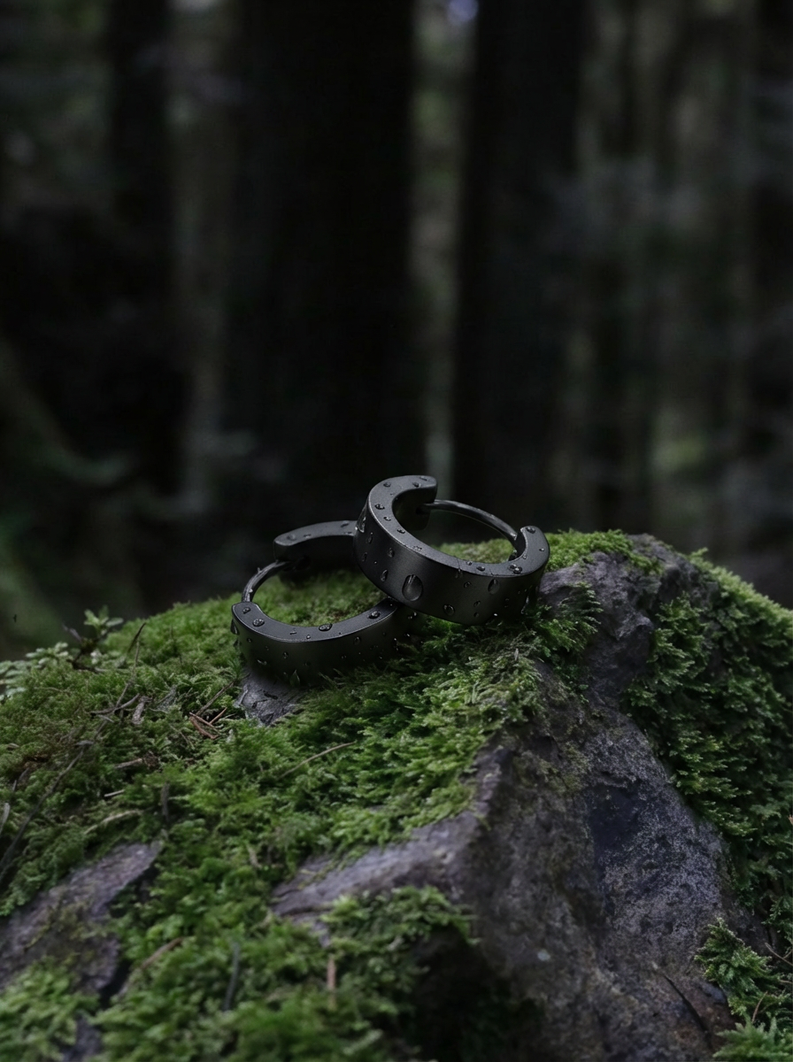 BACKONBLACK - Earring Set - Titanium - Black