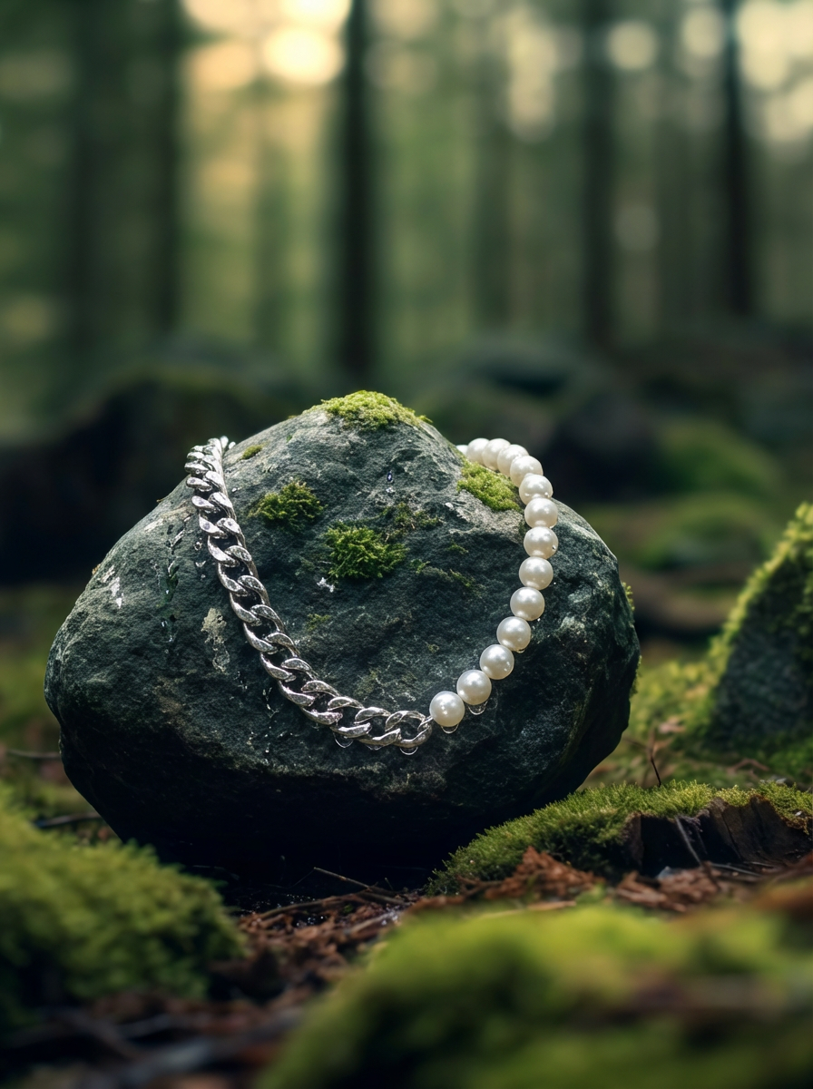 TWO-FOLD - Necklace - Titanium / Pearl - High Gloss